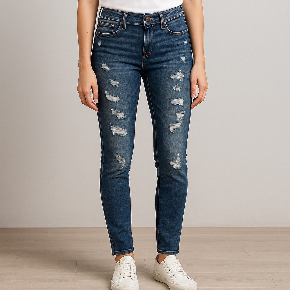 Aeropostale Cotton Blend Distressed Skinny Jeans Blue Size 29 / 30 Mid Rise